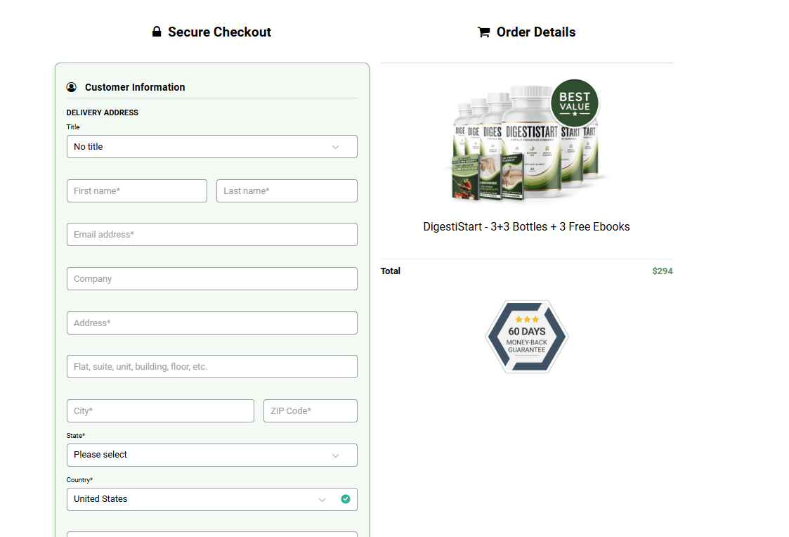 DigestiStart™  Checkout Page
